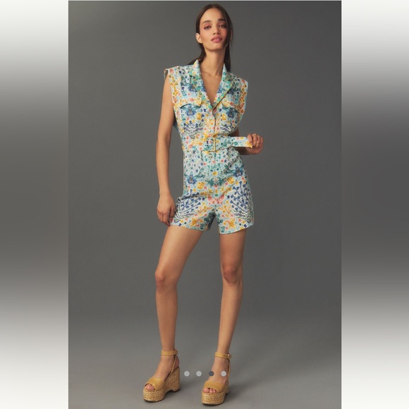 Anthropologie Ranna Gill Sleeveless Collared Linen Romper - Picture 3 of 4